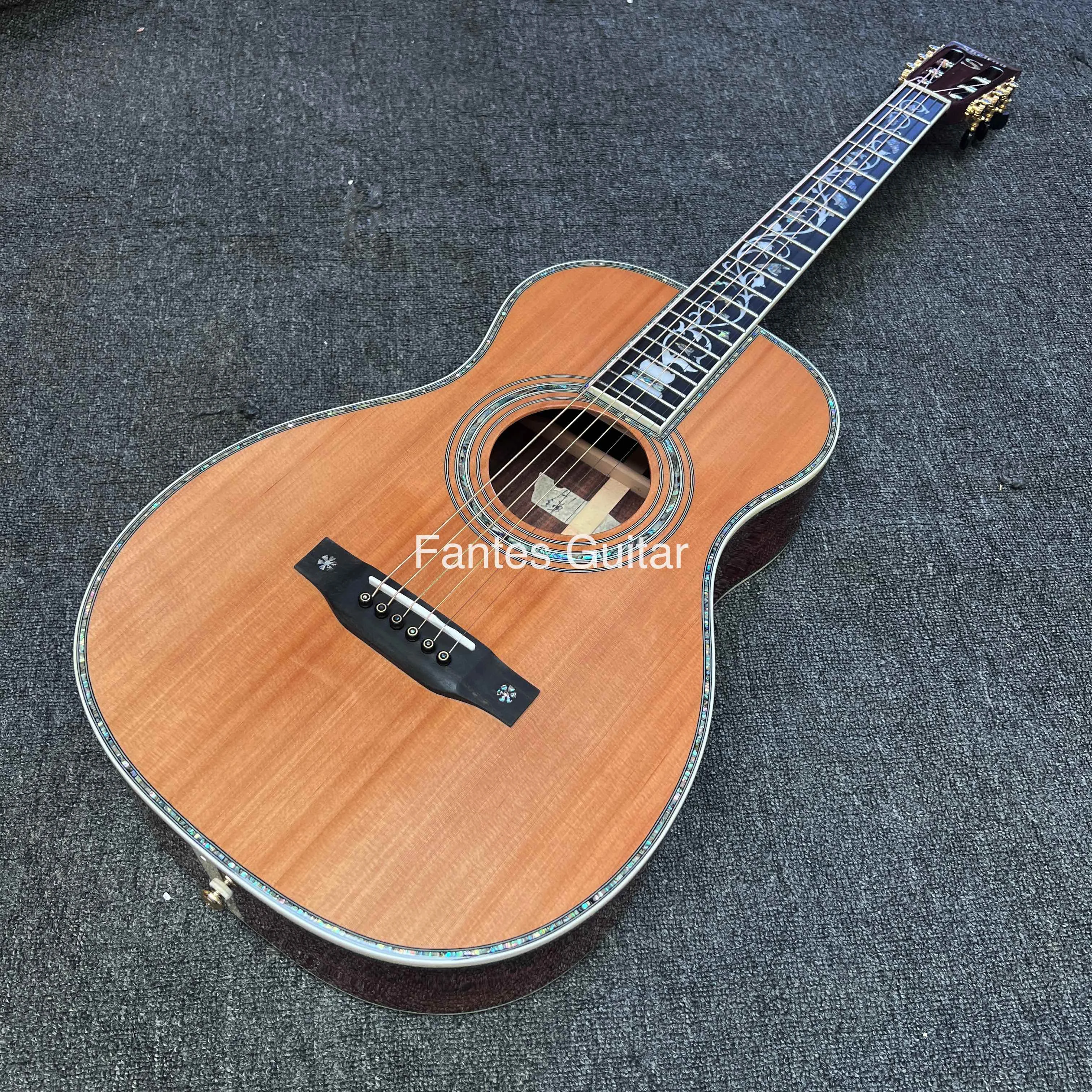 Custom 41 Inch D Body Dreadnought Cedar Top Deluxe Life Tree Inlay Acoustic Guitar with Solid KOA Back Sides