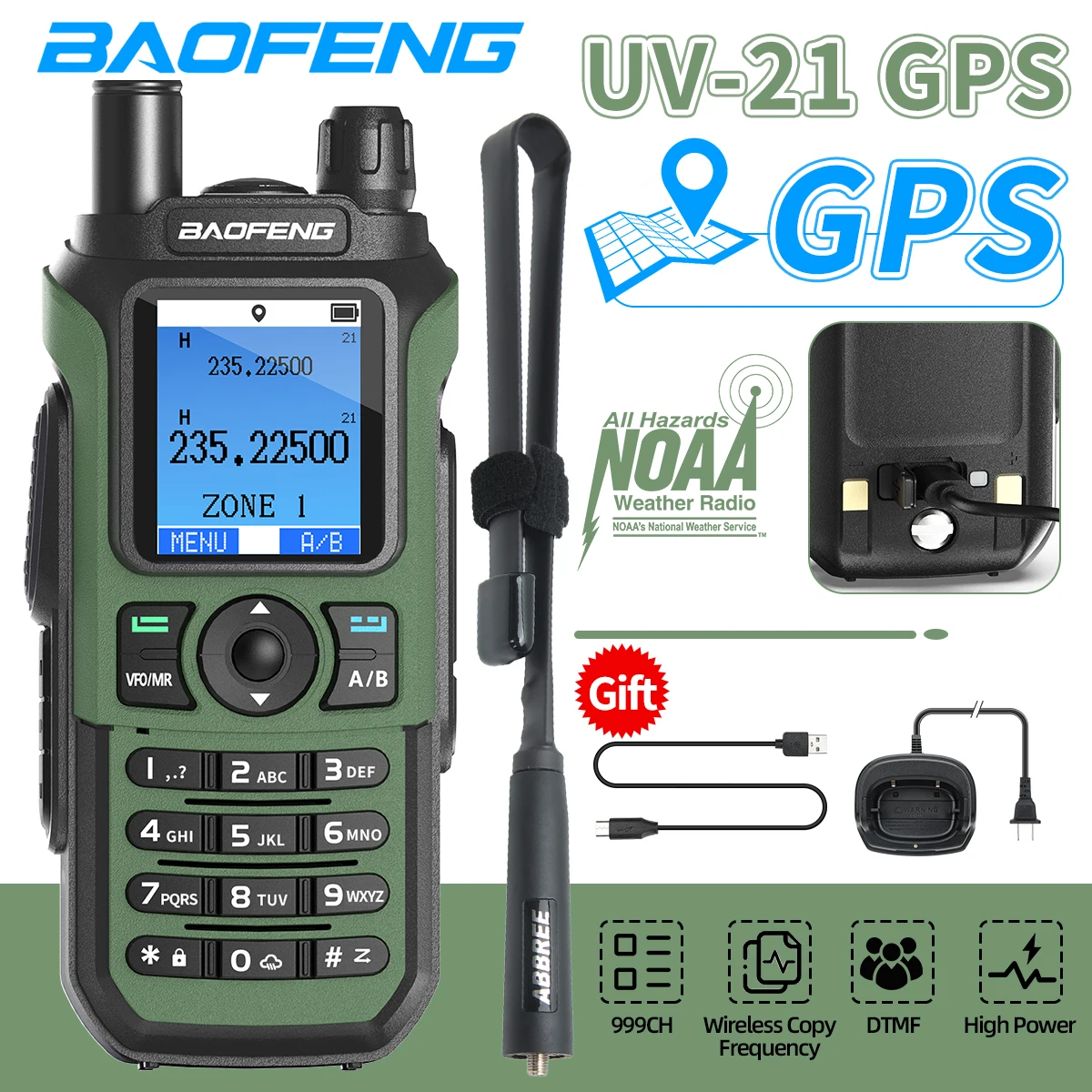 Baofeng UV-21 GPS 워키토키 휴대용 장거리 다중 대역 무선 복사 주파수, C 타입 충전기, 라디오 업그레이드, UV17 PRO 