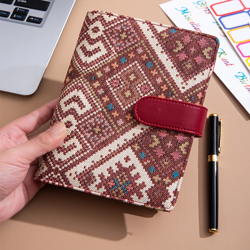 Carnet à 6 anneaux en cuir PU A6, design élégant, couverture de carnet de notes personnelle, peut être utilisé pour le stockage de budget en espèces