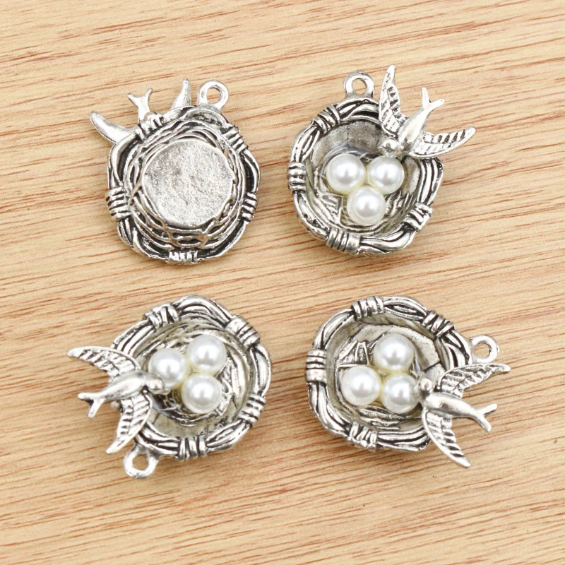 4pcs 24x19x9mm Antique Silver Plated Bronze Plated Bird Nest Handmade Charms Pendant:DIY for bracelet necklace