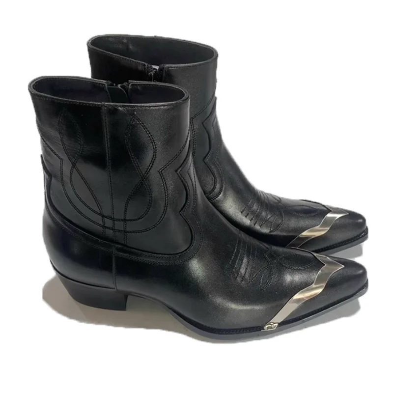 

British Style Man Chelsea Boots Genuine Leather Men Pointed Toe Ankle Black Boot