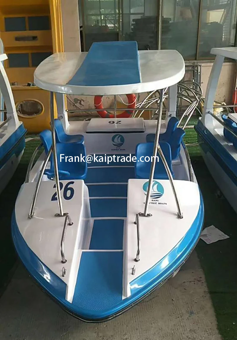 2025 Made In China sea side rental center resort used fiberglass fiber glass material electric boat with outboard electric motor