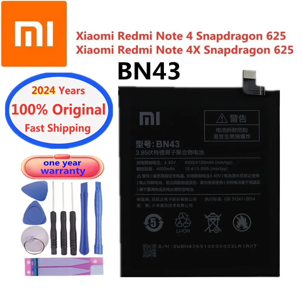 2024 Years 4000mAh BN43 100% Original Battery For Xiaomi Redmi Note 4 X 4 X Note4 Note4X Global Snapdragon 625 Battery Bateria