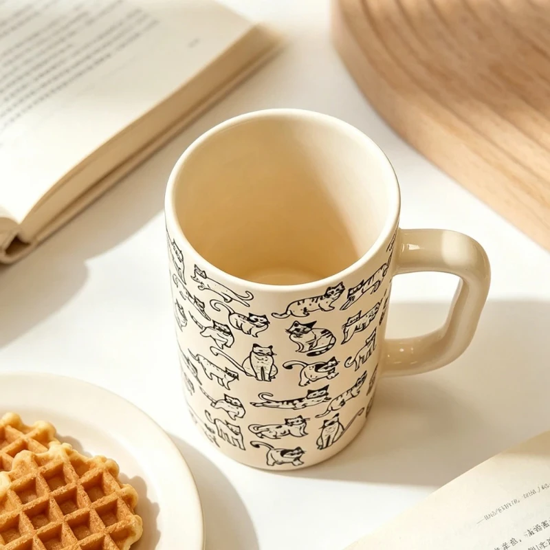 420ml Tall Ceramic Cat Pattern Coffee Mug for Tea Milk Water Large Capacity Cup Home Kitchen Drinkware Table Desk Office Use