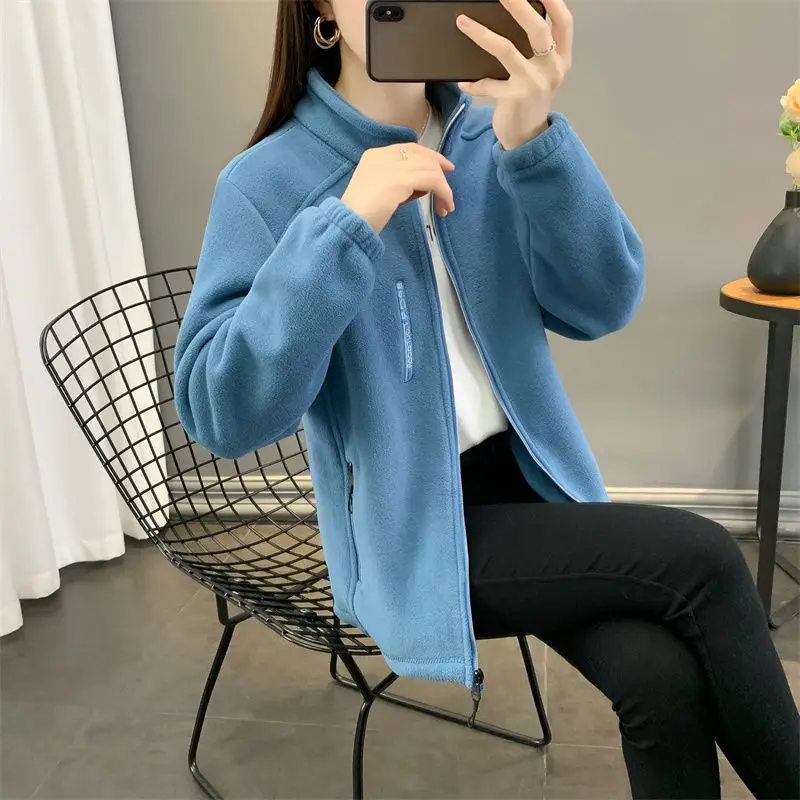 Fleece Jackets Autumn Winter Women Clothing Coat Warm Zipper Sweatshirt Long Sleeve Cardigan Thick Windbreaker Outerwear Chic