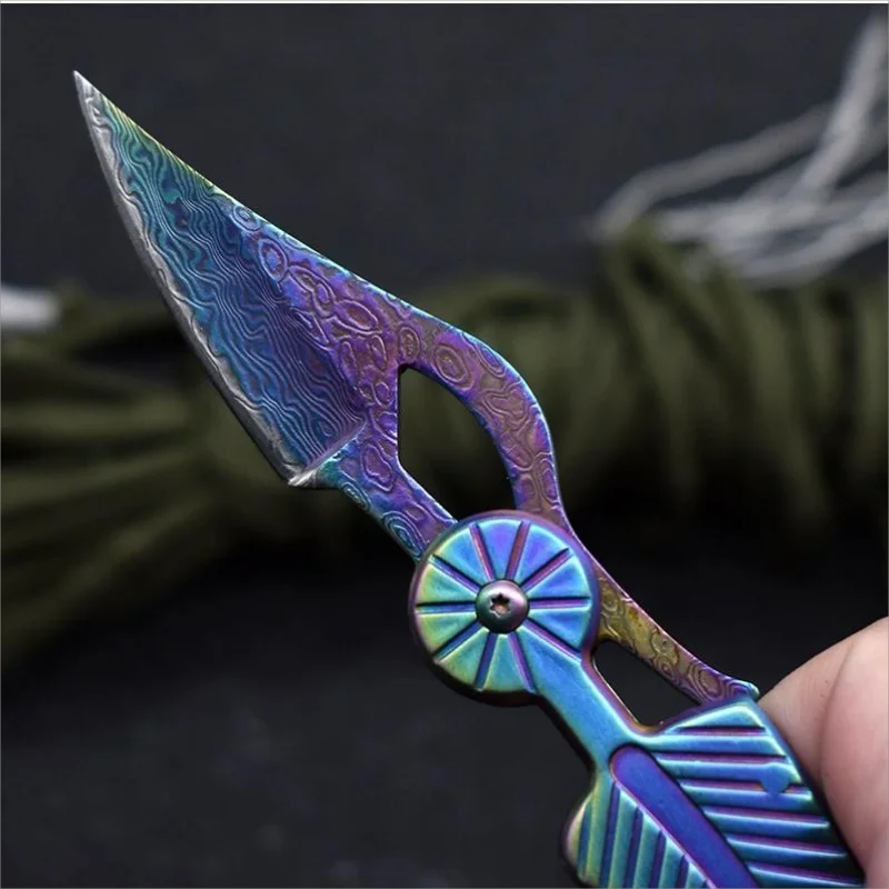 Creative Folding Knife Damascus Steel Outdoor Portable Camping Hunting Survival Tools Hiking Climbing EDC Keychain Pocket Knife view 6