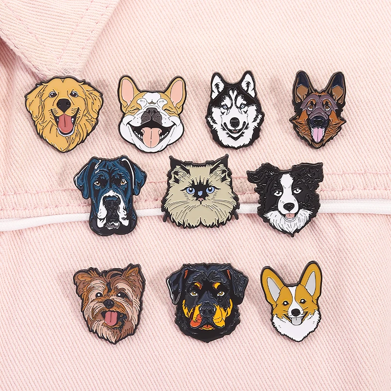 Cute Pet Dog Enamel Pins Golden Retriever French Bulldog Cartoon Animal Brooches Lapel Backpack Badge Jewelry Gifts For Friends