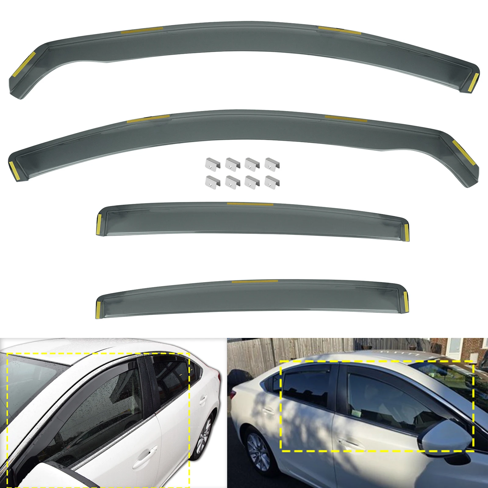 4pcs Tint Side Window Wind Rain Sun Guard Deflectors Protector Sheet Translucent For Mazda 6 Saloon MK3 GJ GL 4-Door 2013-2024