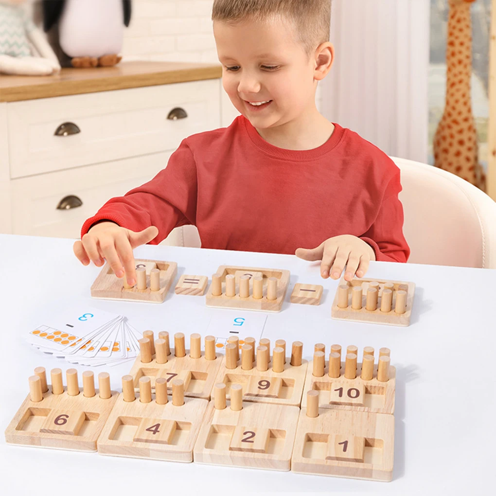 Crianças aprendendo brinquedos educativos crianças pré-escolar montessori de madeira sensorial matemática placa vara contagem correspondência número blocos