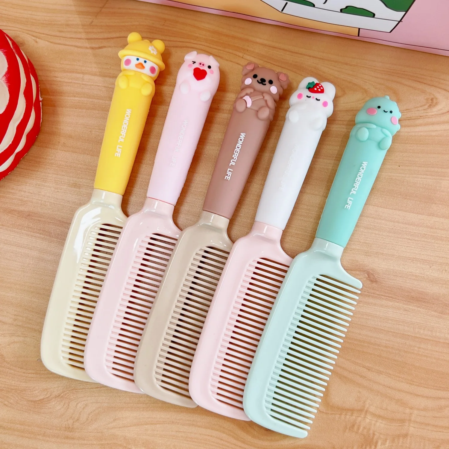 Portable Mini Comb Hair Brush Candy Color Cute Cartoon Massage Hair Comb Women\'s Home Anti Static Straight Hair Comb