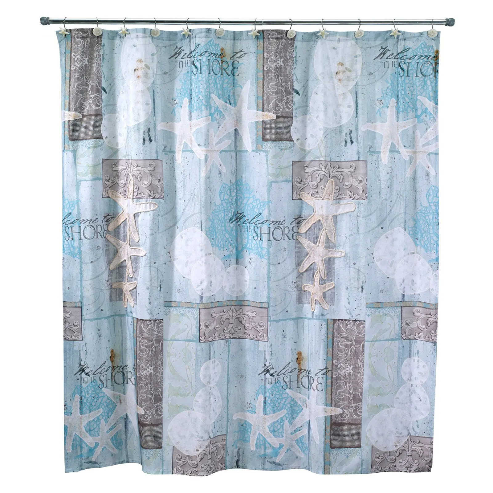 

Beachcomber shower curtain vibrant multicolor design water resistant soft fabric easy to hang