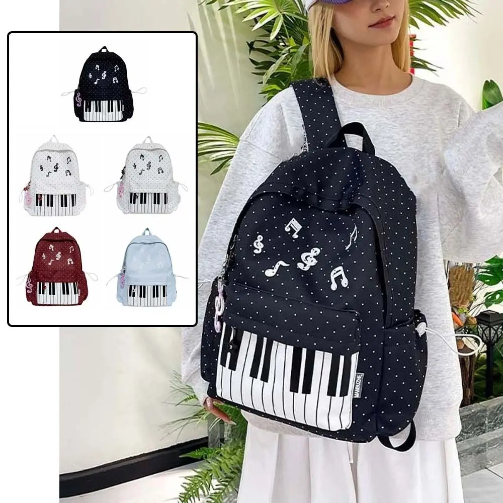 Nylon Piano Backpack Multi Pocket Lightweight Design Music Note Bag Japanese Style Contrast Color Cute Schoolbag Daily Commuting