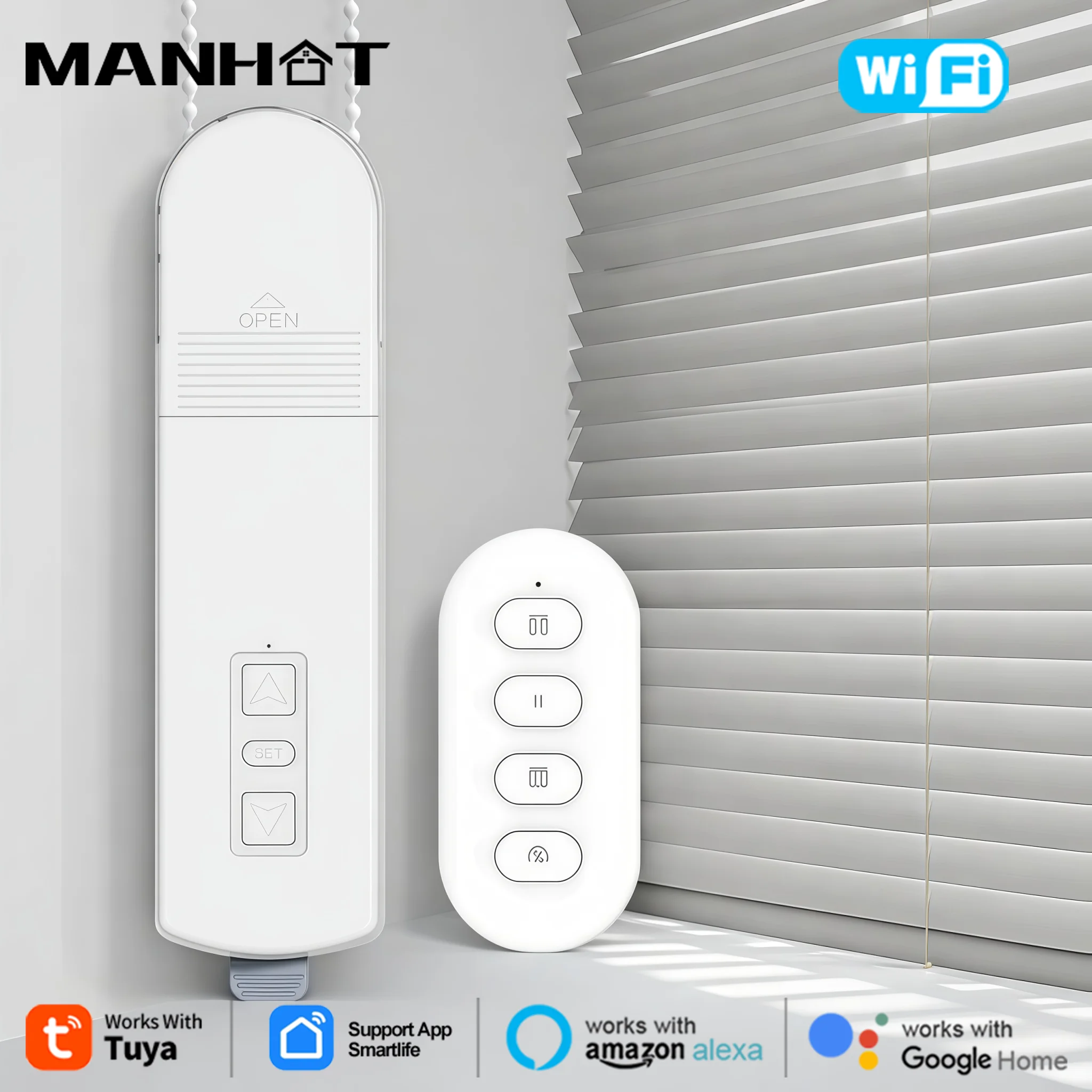 

Manhot Tuya WIFI Smart DIY Motorized Roller Blinds/Shades Chain Pull Bead Motor Smart Life APP Remote Control Alexa Google Home