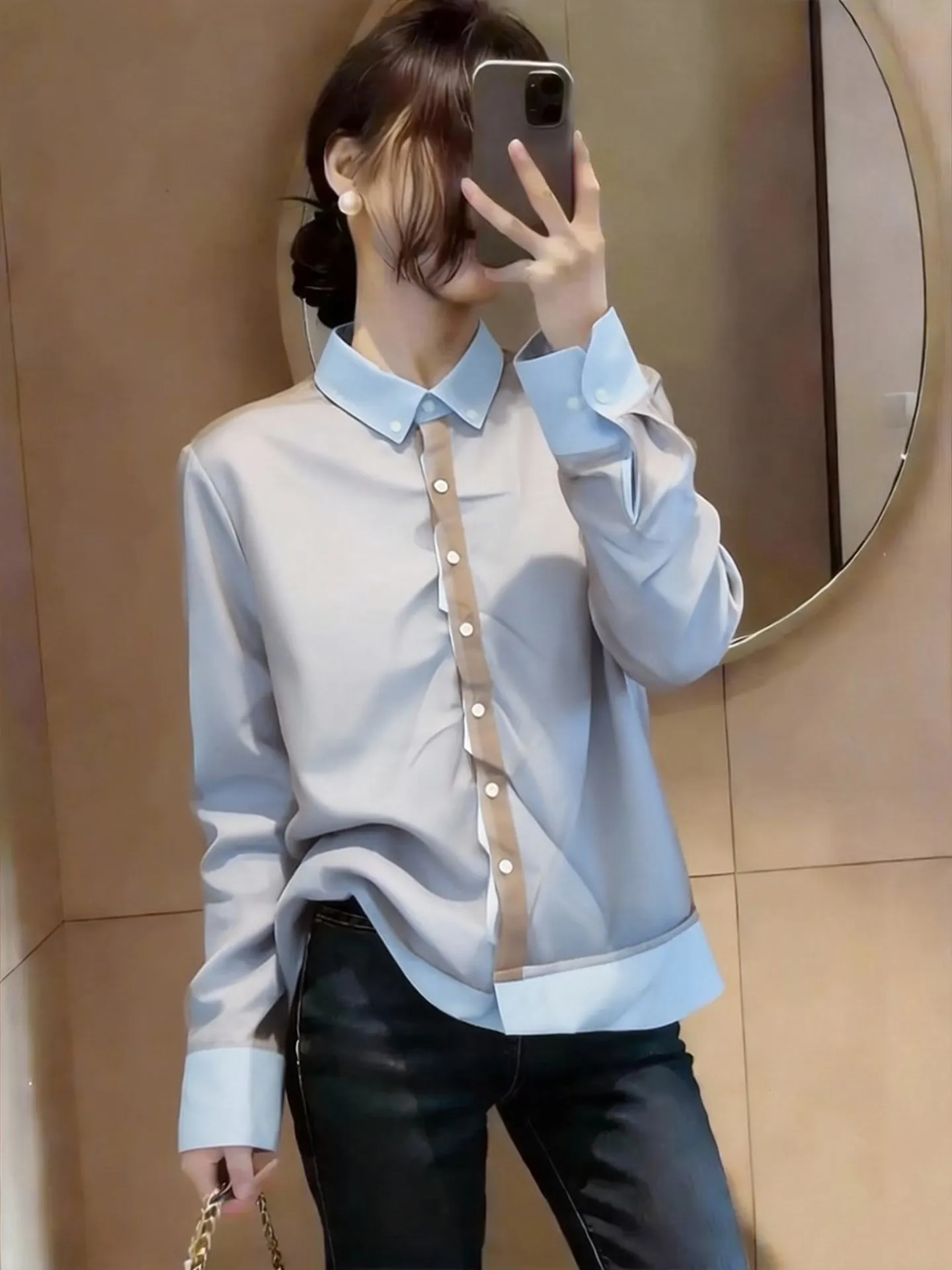 

Spring 2026 Luxury Color Blo Long Sve Commute irt ay Top Ele Design Casual Straight Cut plus Size Women's Blouse