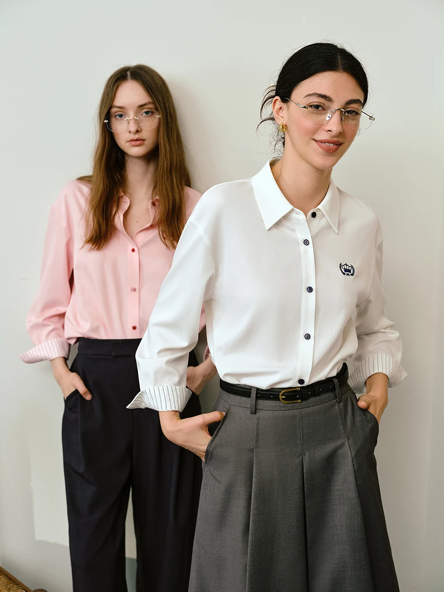 

OLrain Casual Commuter Design Sense White Long Sleeve Shirt Women's Autumn 2025 New Embroidered Shirt M57QC000166