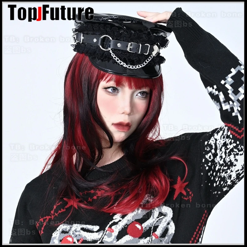 Harajuku Gothic Lolita Hat Women Punk Chain Subculture Spice Girl Cap Hat Female Y2K Girls Accessories Lace Cap — zdjęcie 3