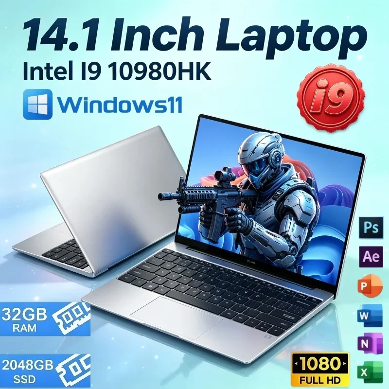 14.1 Inch Portable Notebook PC Intel I9 10980HK Windows 11 32GB RAM 2TB SSD Laptop for Daily Entertainment & Typing Work