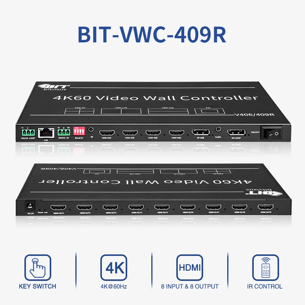 4K CEC & Web Control Matrix Video Wall Processor 4-in 9-out TV Display Controller 3x3 Seamless Switching Video Matrix Switcher