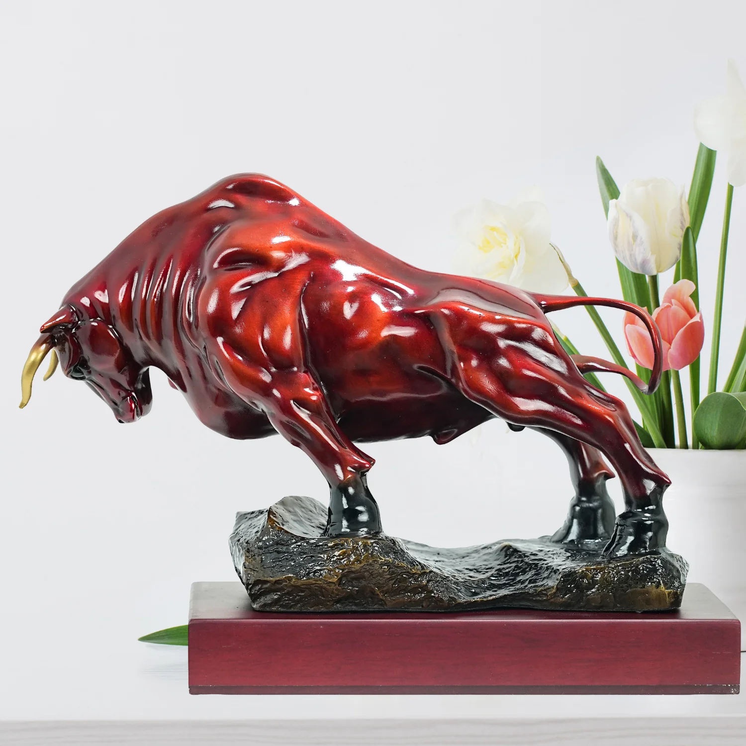 Bronze Wall Street Charging Bull Statue Vintage Bronze Fighting Bull Sculpture Home Office Decor Handmade Casting Ornament Gifts