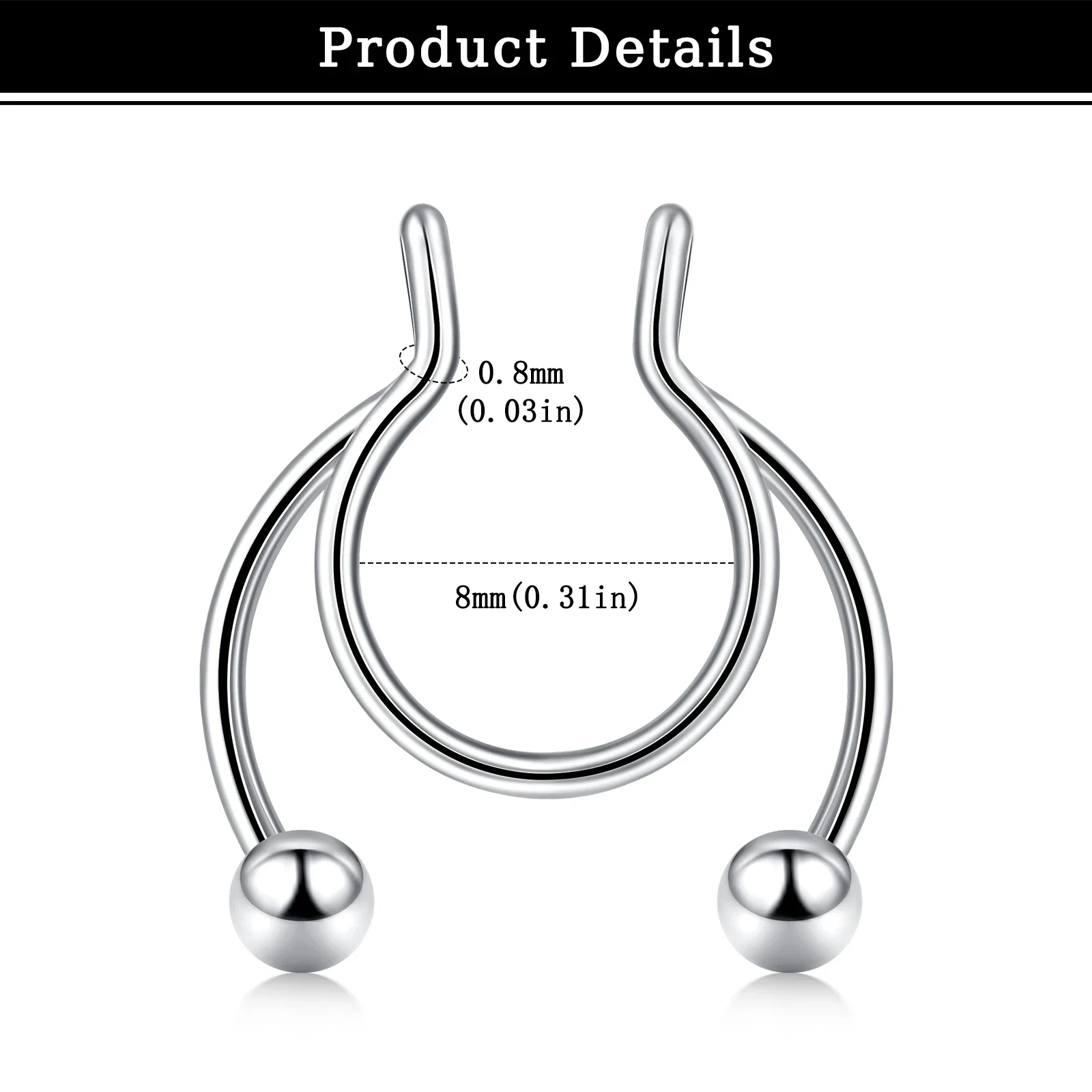 3Pcs Fake Nose Ring Magnetic Septum Ring Fake Nose Hoop Stainless Steel Horseshoe Clip On Nose Septum Ring Non Piercing Clip view 3