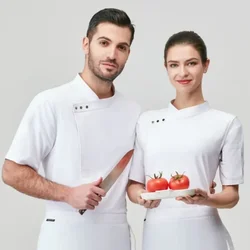 Chef Jacket Short Sleeve Men Women Restaurant Hotel Pastry Kitchen Cook Coat Baker Waiter Uniform