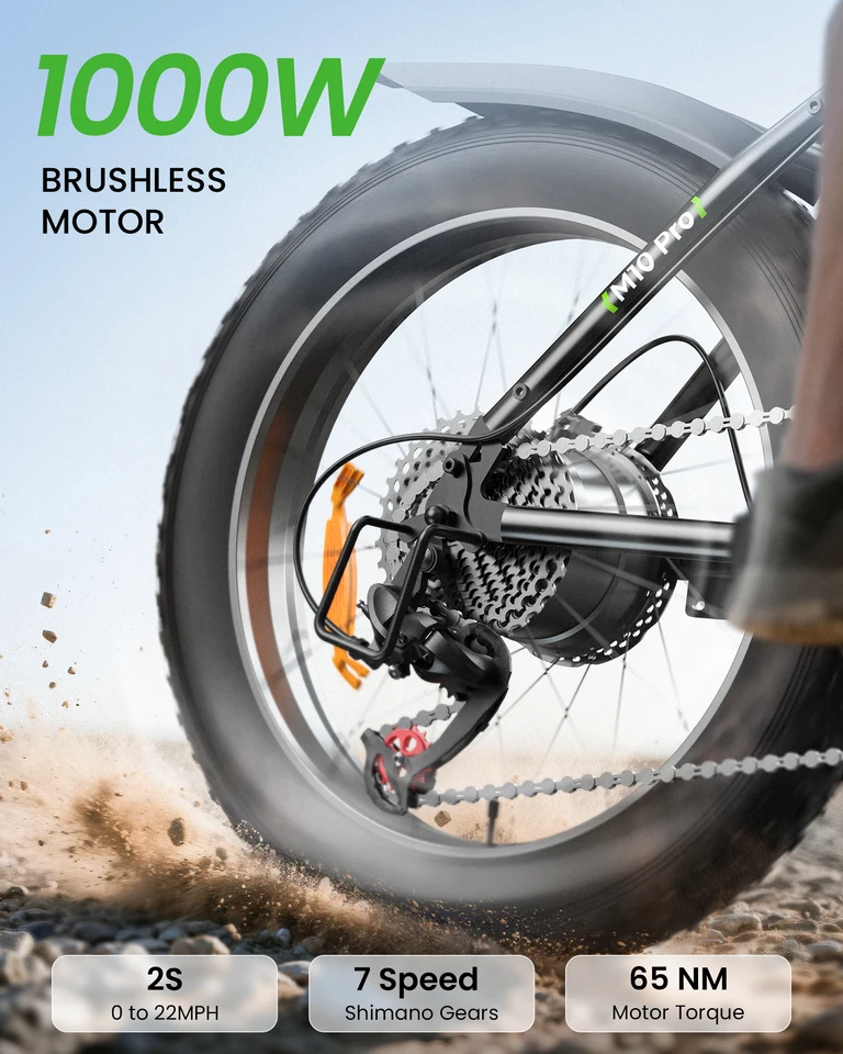 M10 Pro Electric Bike for Adults, 20" E-Bike, 750W Motor, 36V 10.4Ah Battery, 30–50 Miles Range, Up to 22 MPH, 5 Speed Modes, Front Suspension, Black image 3