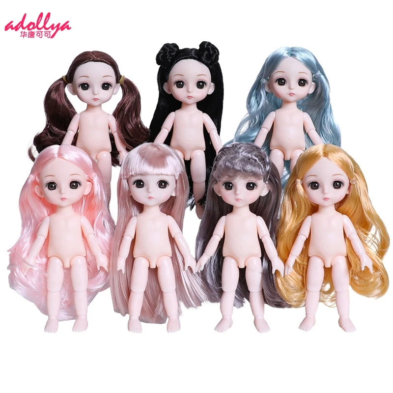 Adollya 16cm 1/12 BJD Doll Black Pink Brown Hair Swivel Doll 3D Eyes 13 Ball Jointed Moveable Joints Body Make-up BJD Dolls