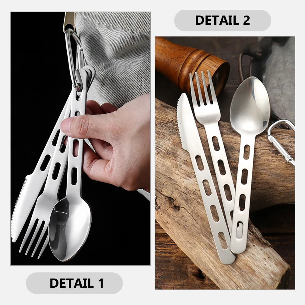 

3 Sets Cutlery Portable Camping Silverware Stainless Steel Spoon Tableware Eating Utensils