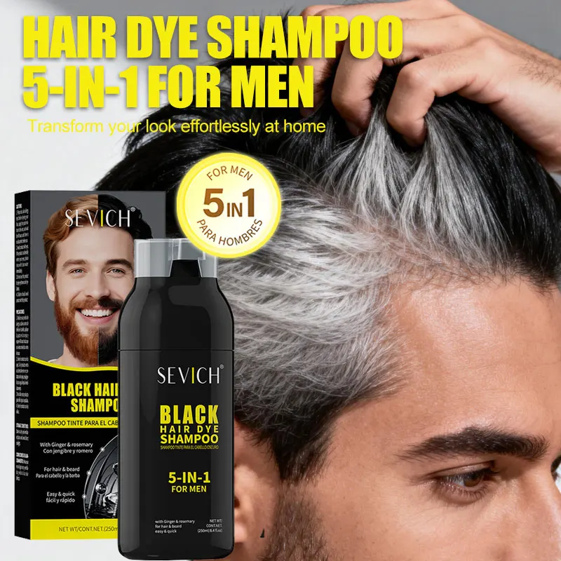Champú para Teñir el Cabello 5 en 1, Champú para Teñir la Barba para Hombres, Cubre Naturalmente las Canas, Champú para Teñir el Cabello con Color Instantáneo