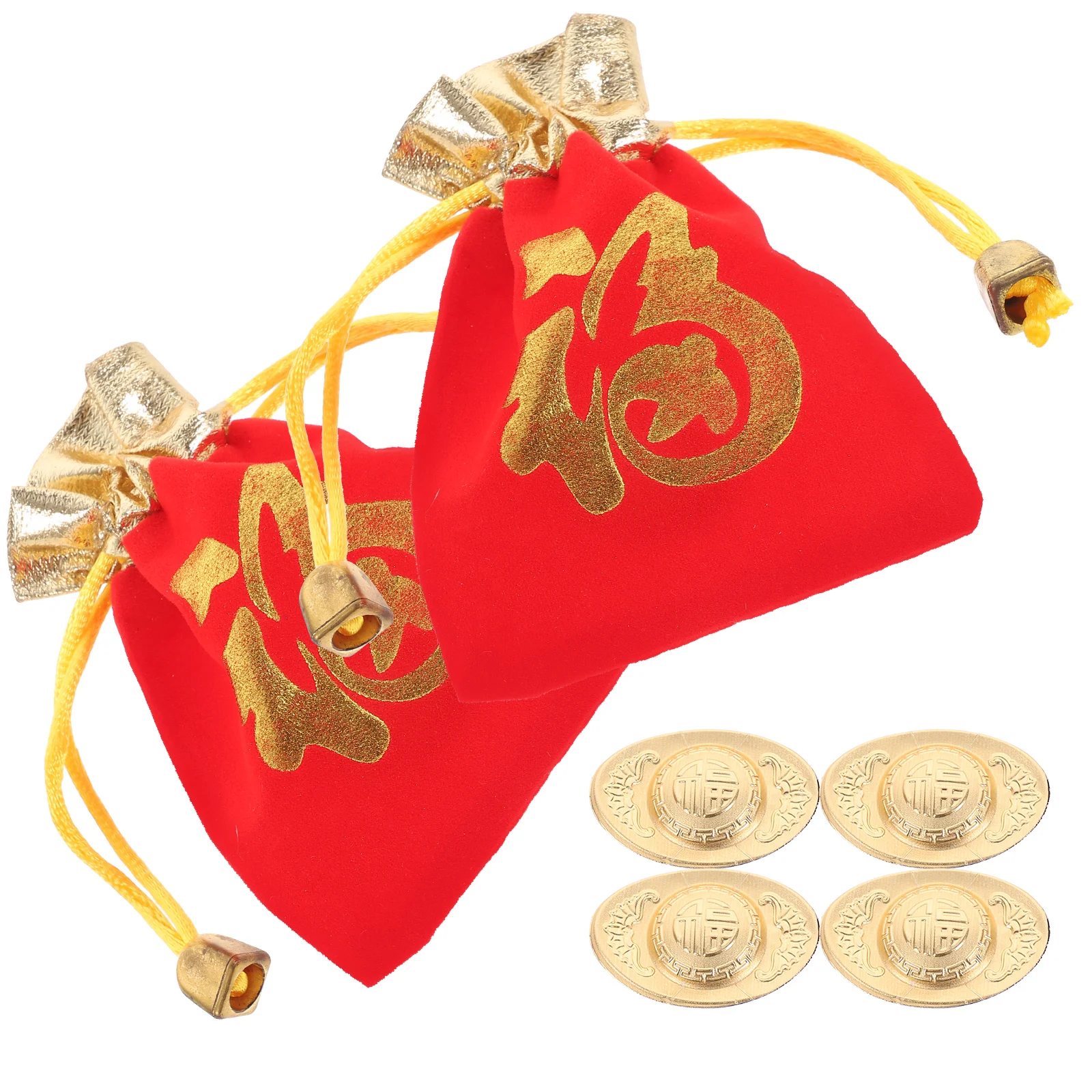 

2 Sets Red Drawstring Pouches Chinese New Year Jewelry Storage Bag Party Favors Spring Festival Money Pouch Mini Gift Bags Red