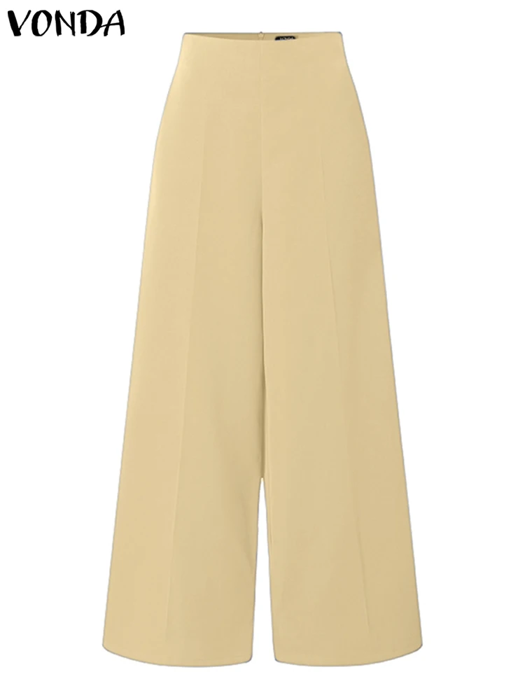 VONDA Women Elegant Office Wide Leg Pants 2024 Summer Trouser Fashion High Waist Zipper Casual Solid Pantalon Long Palazzo