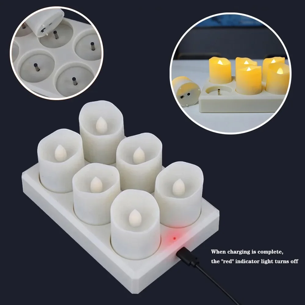 6Pcs Modern Simple Flameless Candle Lights Rechargeable Remote Control LED Candle Tea Light  for Wedding Valentine Home Party