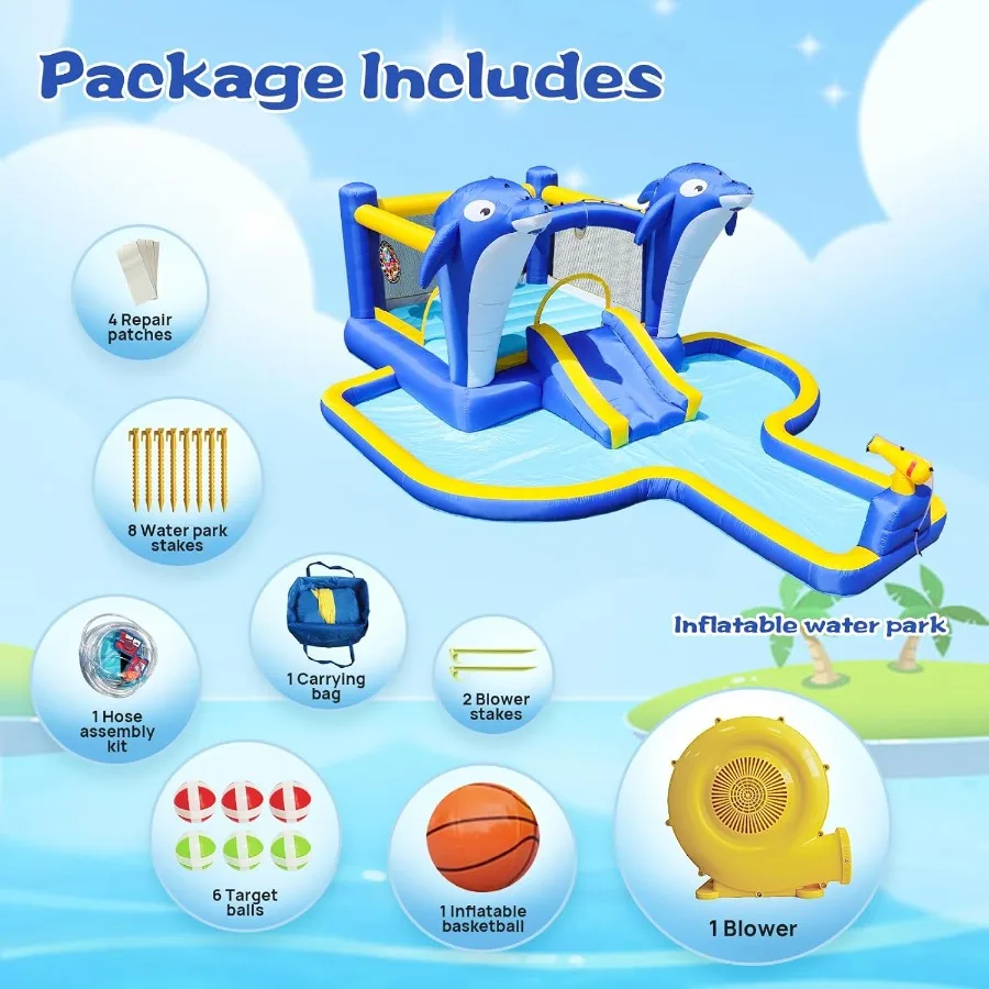 8-in-1-Wasserrutsche, Hüpfburg, riesiger aufblasbarer Wasserpark für 310, aufblasbare Wasserrutschen für Hinterhof, Party, Geschenk, Waterslide Bou