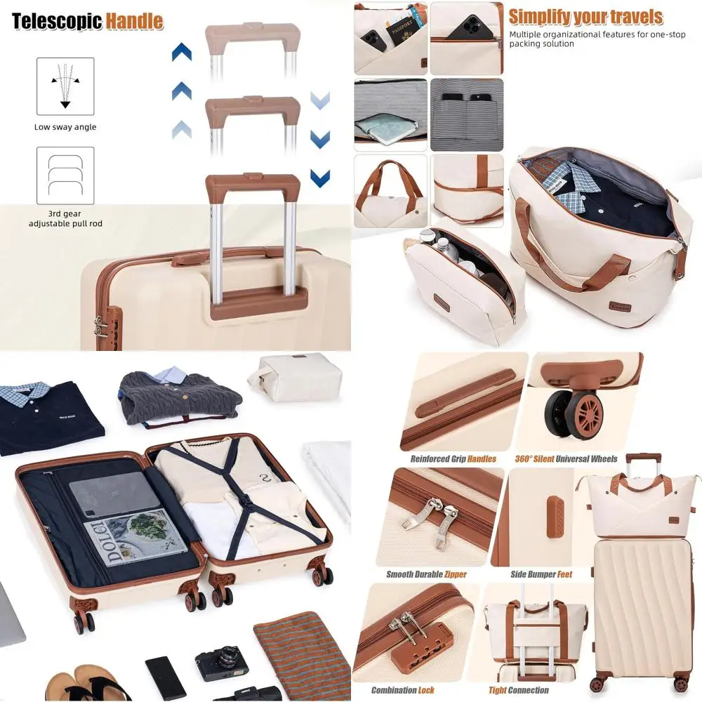 

Багажный набор из 5 предметов из АБС-пластика с вращающимися колесами — белый (20/24/28)