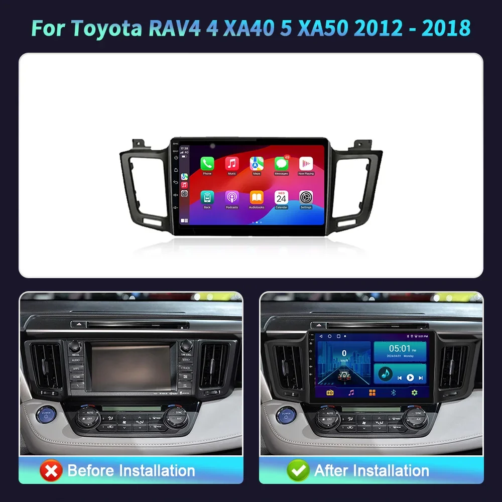 Android 14 Car Radio Multimedia Navigation 2DIN Wireless Carplay Stereo For Toyota RAV4 4 XA40 5 XA50 2012 - 2018 Screen WIFI