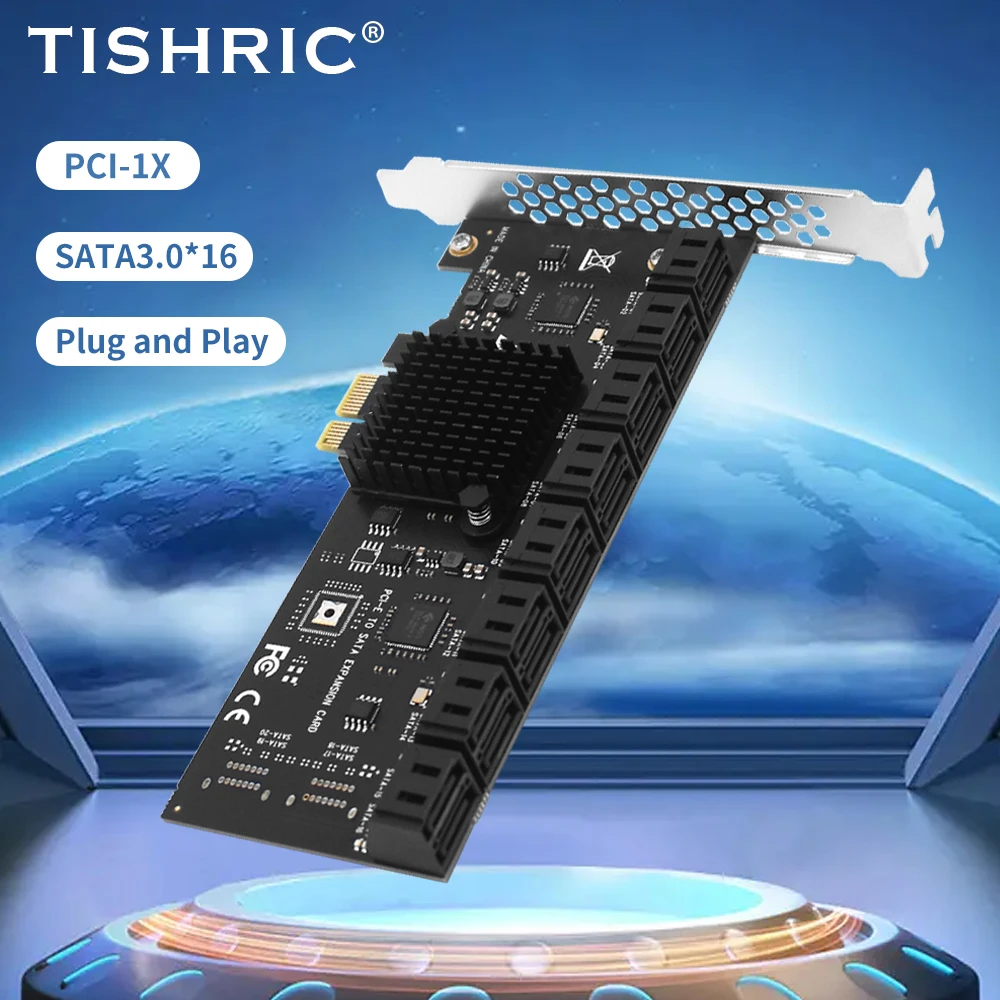 

TISHIRIC PCIE 1X To 16 Ports Sata 3.0 Expansion Card Converter Compatible With X4 X8 X16 Graphics Interface PCIE 3.0 Splitter