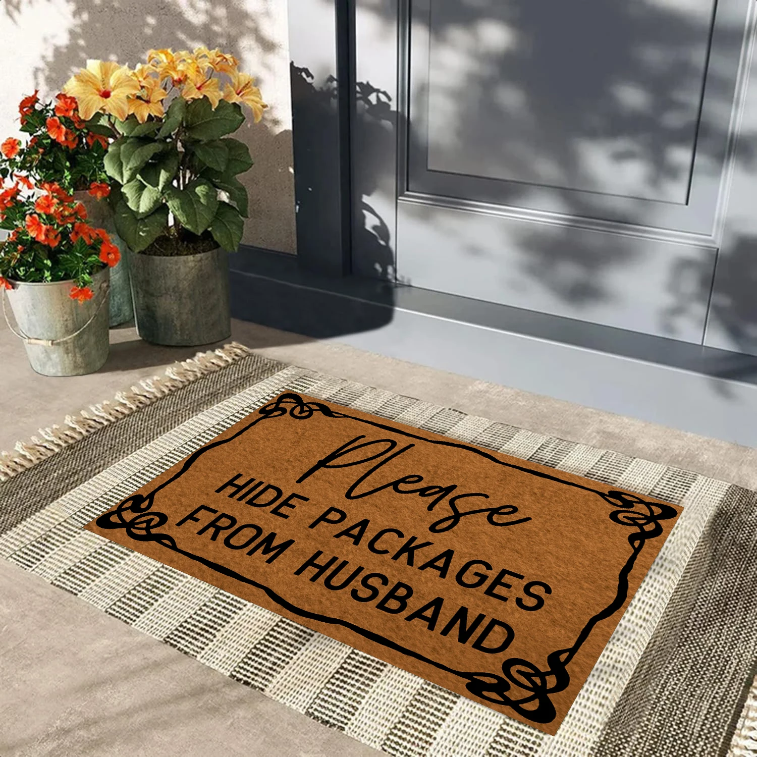 

Please Hide Packages From Husband Door Mat Front,Doormat Funny Entrance Outdoor,Non-Slip Rubber Floor Mat Kitchen,Dog Mat