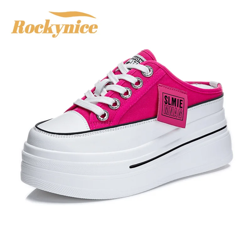 

New 2026 Spring Platform White Shoes Thick-soled Women's Vulcanized Shoes Breathable Non-slip Chunky Sneakers Summer Slippers