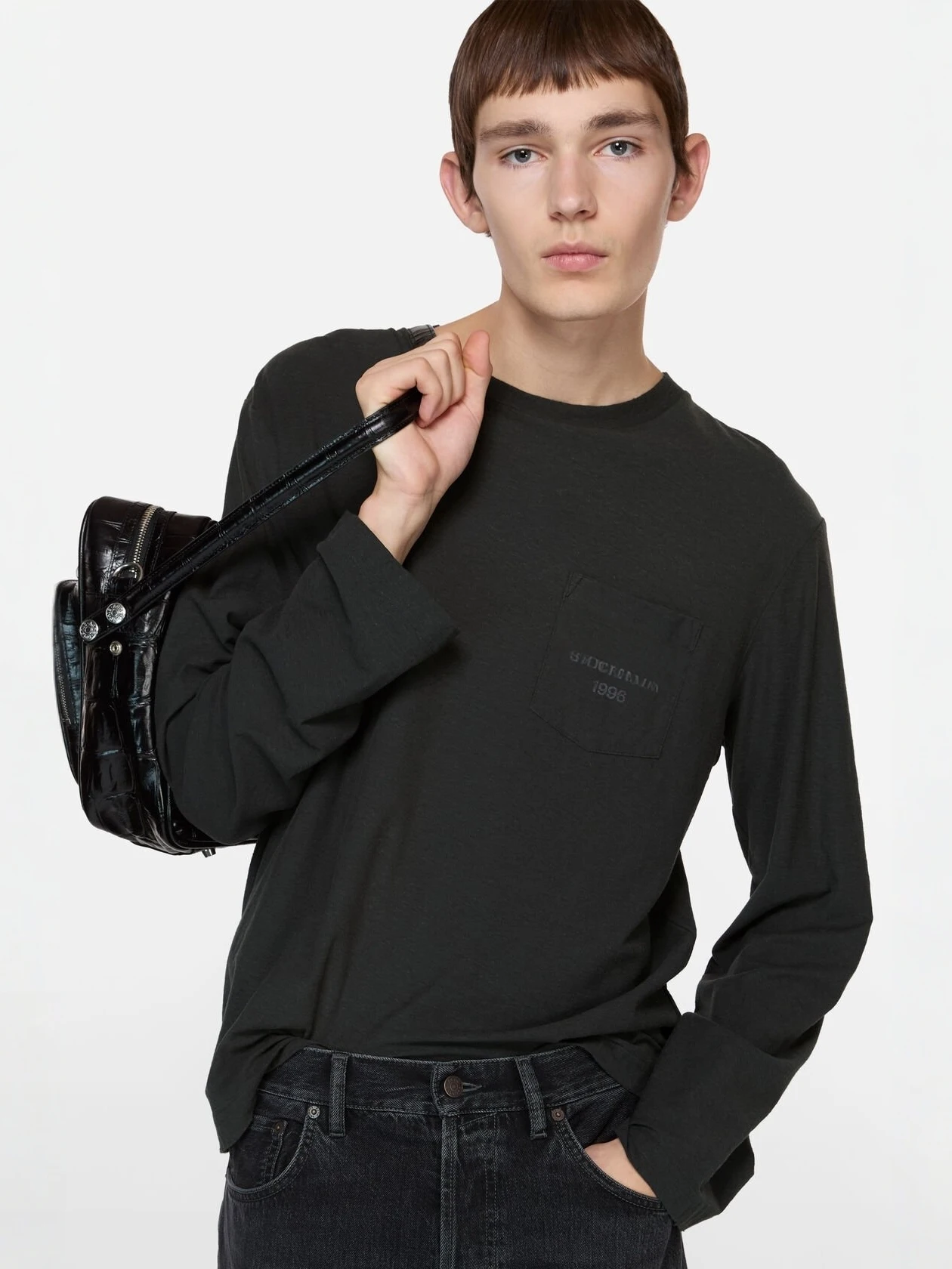 

AC996 Logo Chest ket Letter Print Cotton Long Sve round Ne Loose Men's T-irt Casual Comfortable Base Layer irt