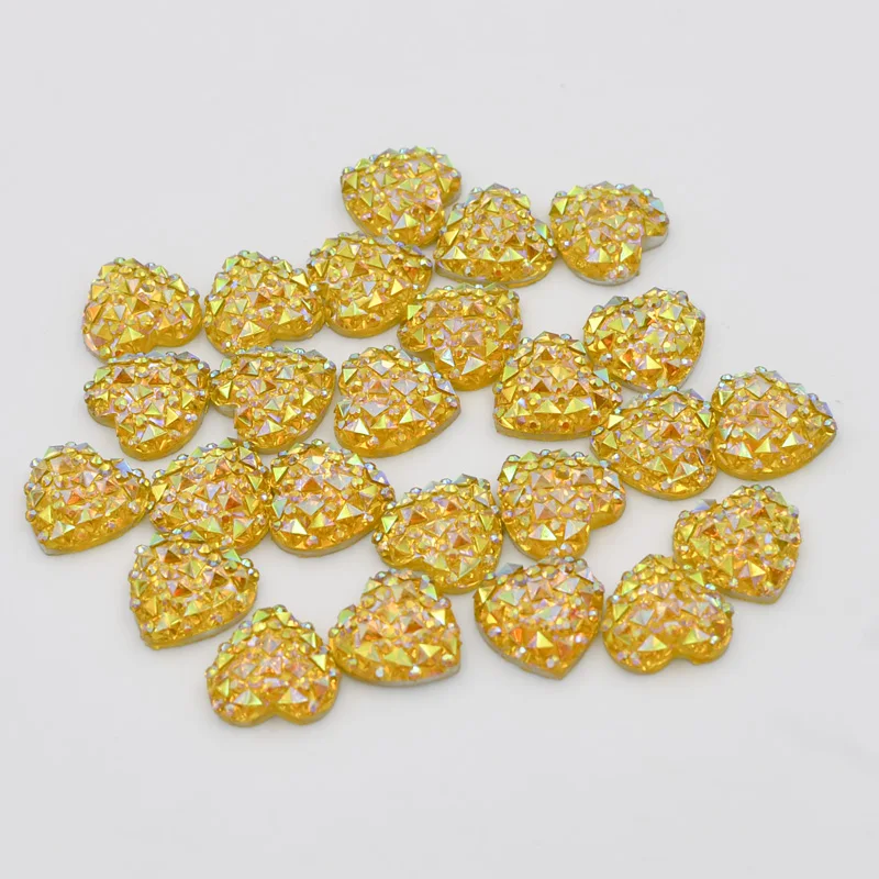 80Pcs 12mm AB Resin Heart Flatback Rhinestone Wedding Buttons/scrapbooking K97*2