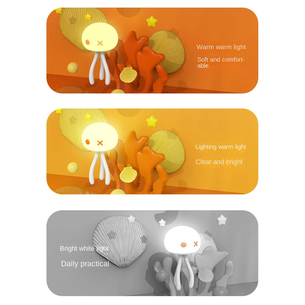 Deformable Silicone Jellyfish Night Light Touch Dimming Eye Protection LED Jellyfish Lamp 3 Color Light Adjustable Brightness