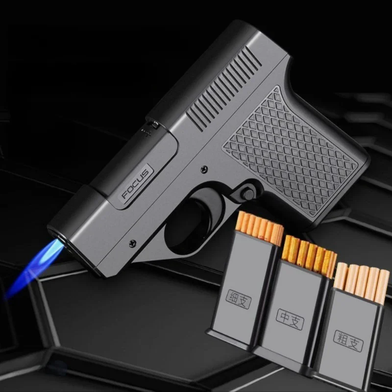 Clip Gun Type Butane Gas Lighter Three Capacity Cigarette Holder Windproof Jet Blue Flame Lighters Men's Gifts Smoke Accesoires