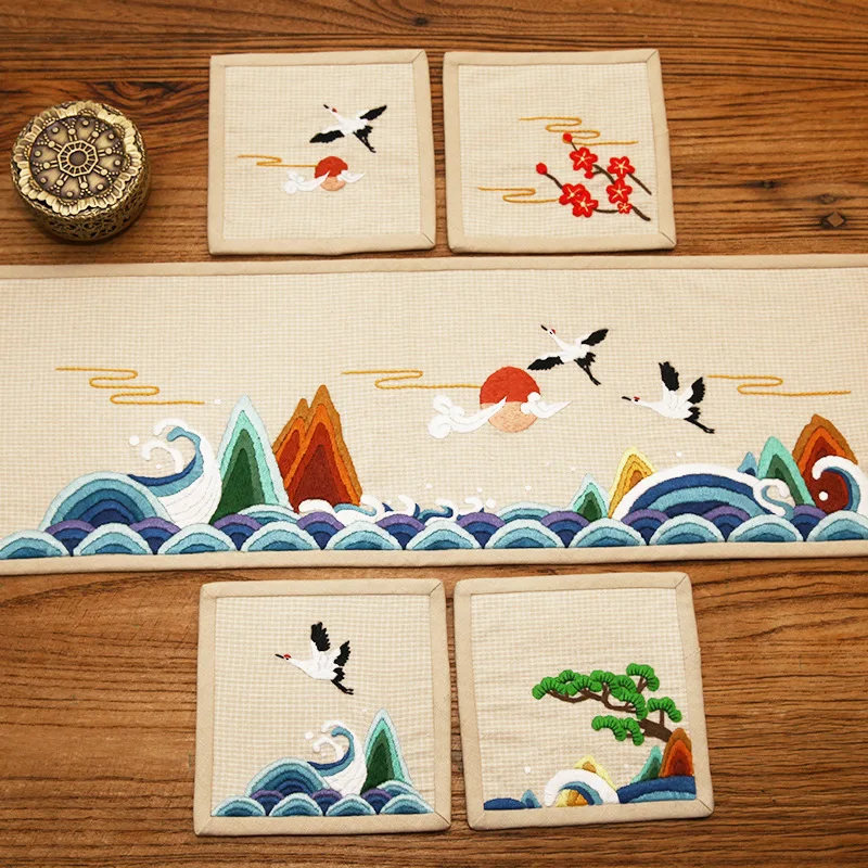 

Полуфабрикат. Материал Φ 1 + 4 вышивка DIY, лоскутный чайный коврик Lu, вышивка, чайный столик, коврик для начинающих