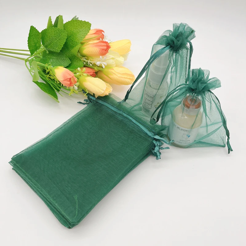 100pcs Organza Small Pouches Blackish Dark Green Gift Bags for Jewelry Bag Wedding Packaging Drawstring Bag Sachet Display Bags