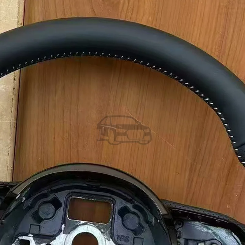 مناسبة لأودي A3 A4 A5 A6 A7 Q3 Q5 Q7 عجلة قيادة شبه مثقبة من الجلد بالكامل عجلة قيادة متحركة مسطحة القاع #6