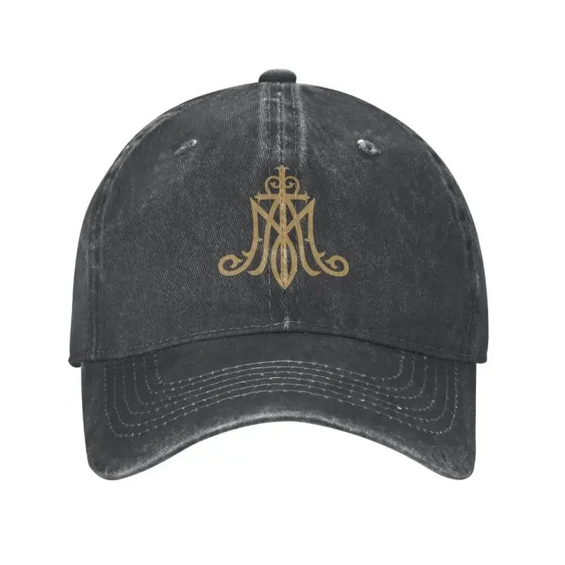 Fashion Unisex Cotton Virgin Mary Monogram Ave Maria Baseball Cap Adult Catholic Christian Adjustable Dad Hat Men Women Hip Hop