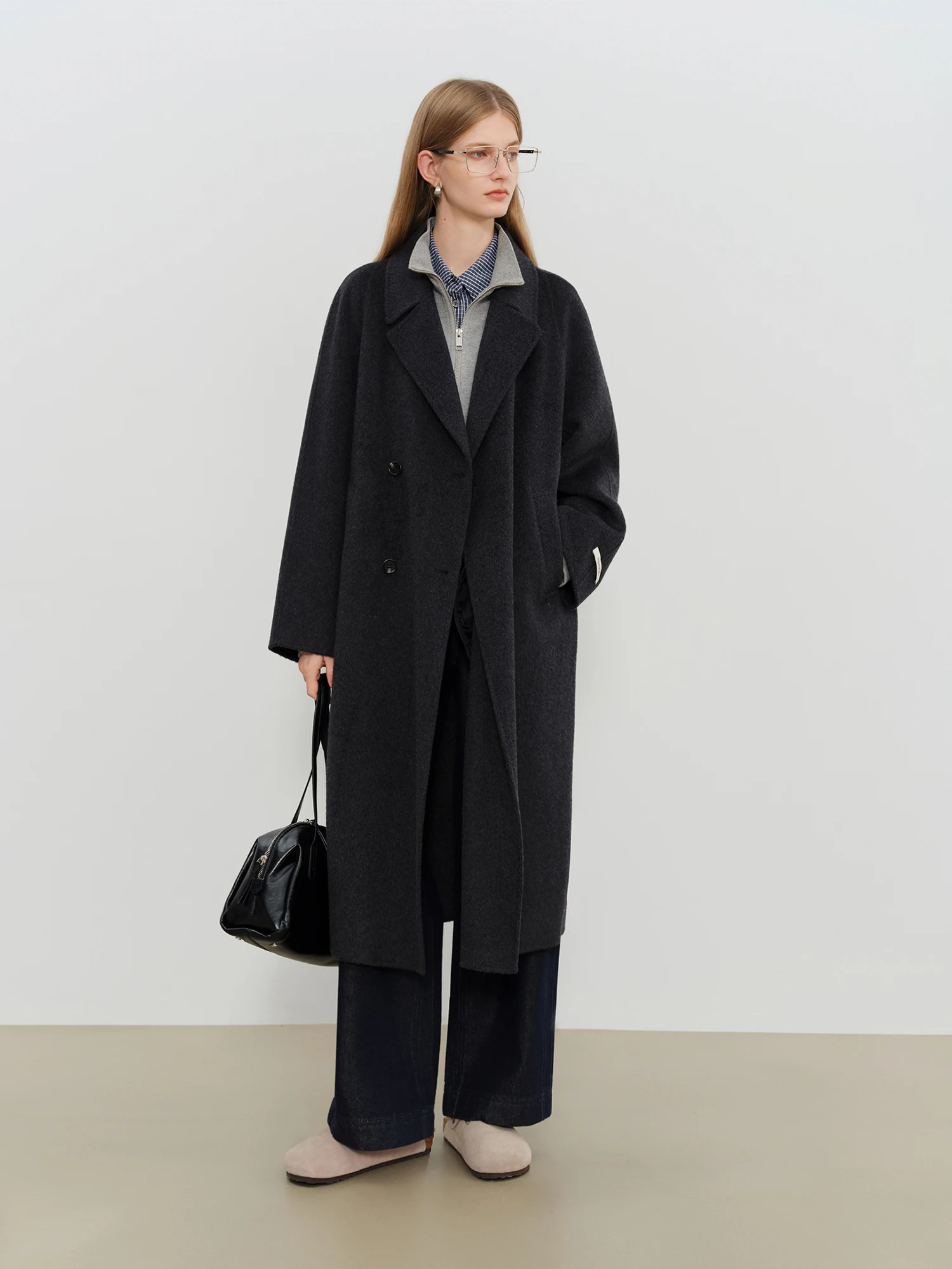 ZIQIAO Crafty Studio Petite Women's White Camel Wool Coat with Double Faced Design 2025 Winter New Collection Wool Blends