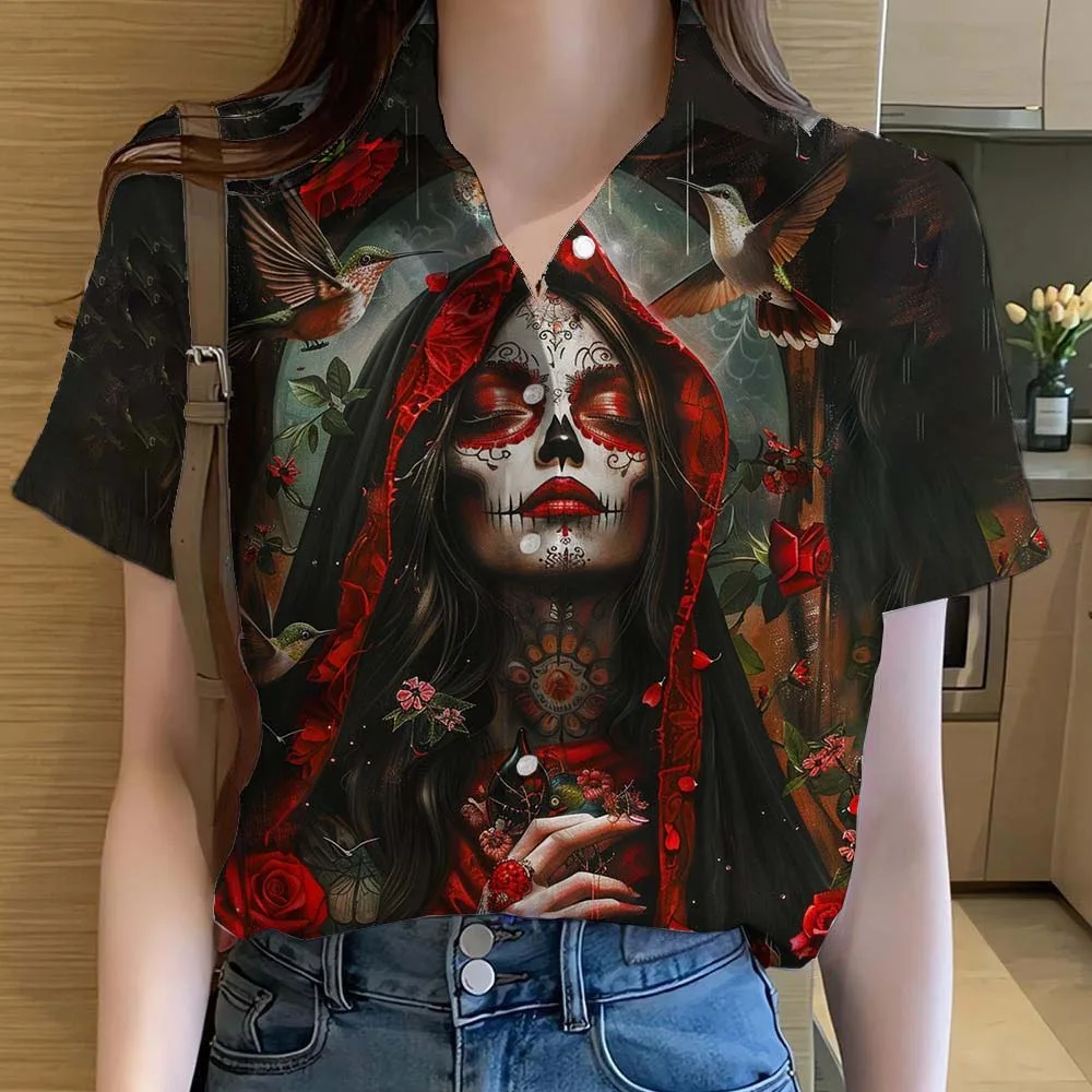 Sugar Skull Mexican Day of the Dead Womens Shirts 3D Printed Tops Short Sleeve Shirt Summer y2k Gothic style Women's Clothes