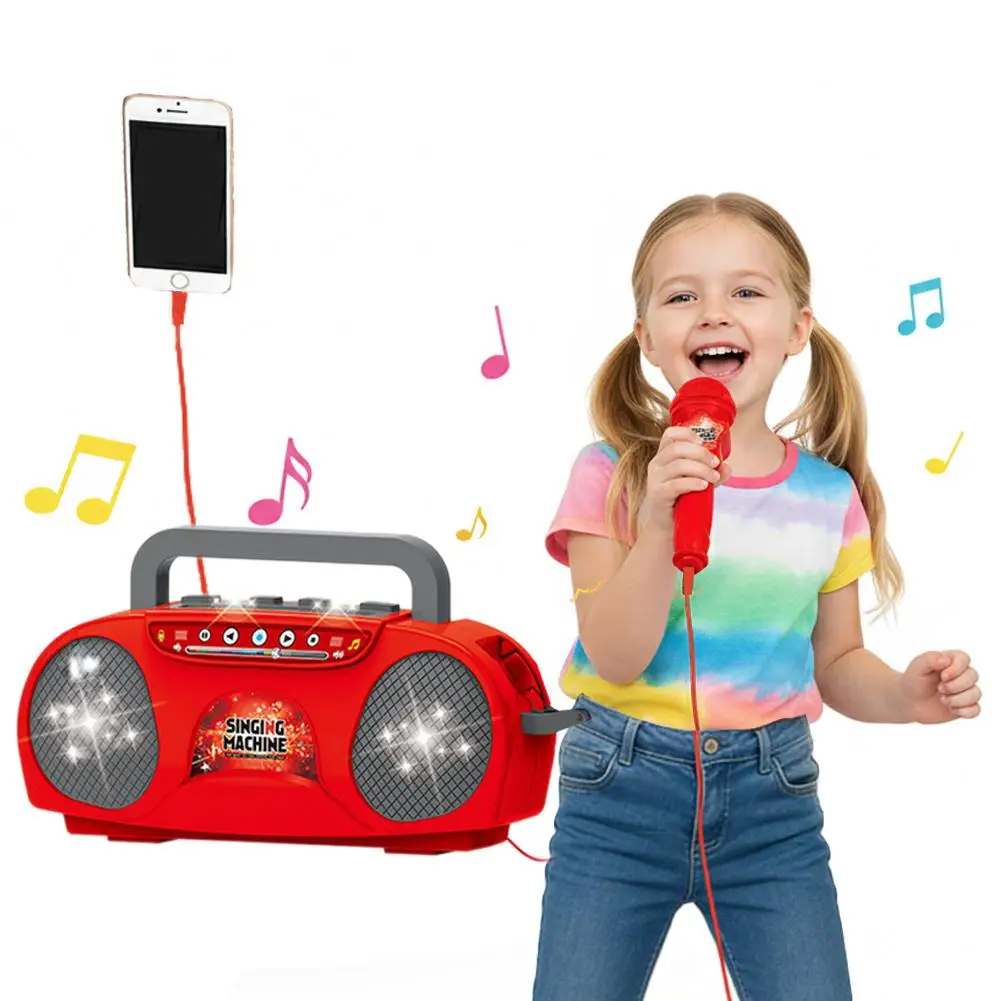 Kids Karaoke Machine Microphone Music Instrument Toy with Light for Indoor & Outdoor Travel Educational Gift for Girls & Boys