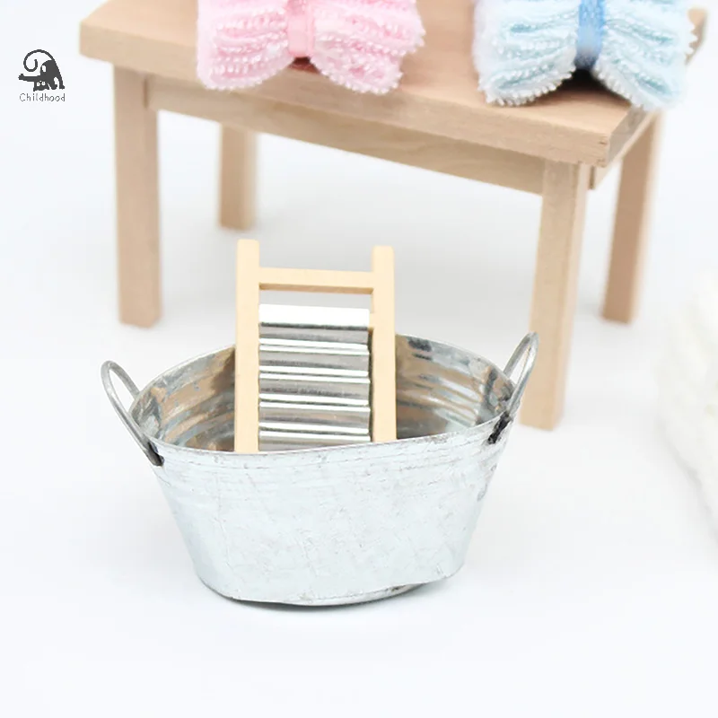 

1Set 1:12 Dollhouse Miniature Washboard Iron Bucket Bathroom Model Decor Toy Doll House Accessories